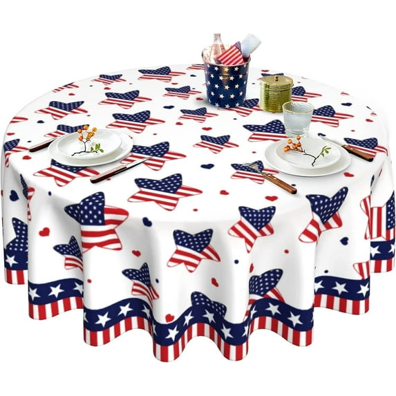 Round Tablecloth 70 Inch 4th of July Table Cloth Patriotic American Flag Tablecloth Washable Table Cover Reusable Memorial Day Tablecloth for Home Party Picnic
