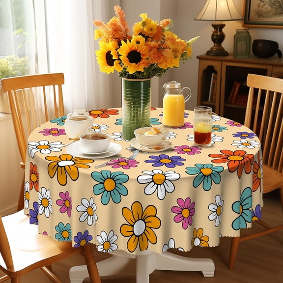 Round Tablecloth 70inch Floral Table Cloth, Tablecloths Polyester Waterproof Stain Wrinkle Free, Table Cover for Home Kitchen Dining Decor