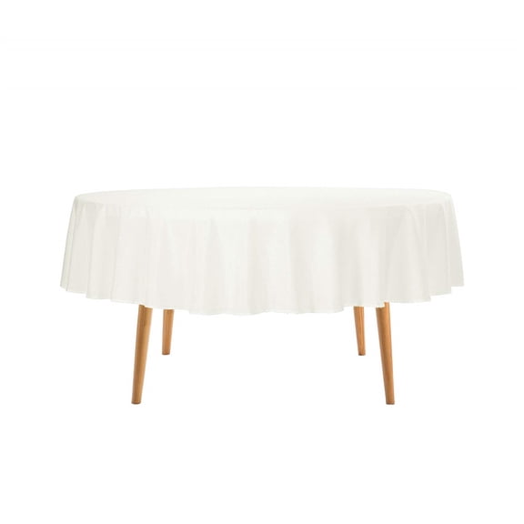 Round Tablecloth - 72 Inch Ivory Round Table Cloth for 24 to 48 Inch Round Tables - Heavy Duty Washable Fabric - for Buffet Table, Holiday Party, Dinner, Wedding & Baby Shower