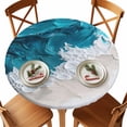 thumbnail image 1 of Round Tablecloth Abstract Beach Elastic Edge Fitted Blue Textures Sandy Brown Plastic Table Cover,Waterproof Oil Proof for Dinner,Outdoor, Picnic, 36" - 44"&nbsp; DIA Tables, 1 of 9