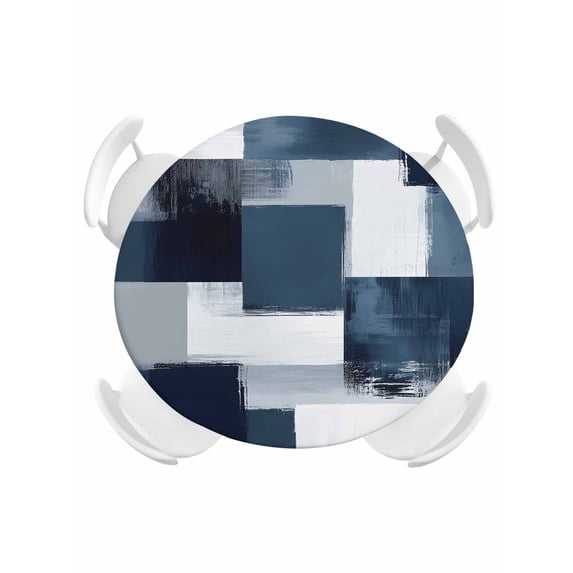 Round Tablecloth Abstract Vintage Elastic Edge Fitted Art Oil Painting Pigment Plastic Table Cover,Waterproof Oil Proof for Dinner,Outdoor, Picnic, 55"- 60" DIA Tables Navy Blue
