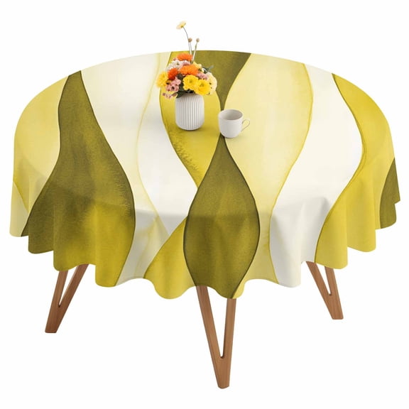Round Tablecloth Abstract Wave Pattern Texture Waterproof Oil Proof Polyester Table Cloth Cover Decor for Home Dining Outdoor,Patio,Parties, 54" Dia. Yellow