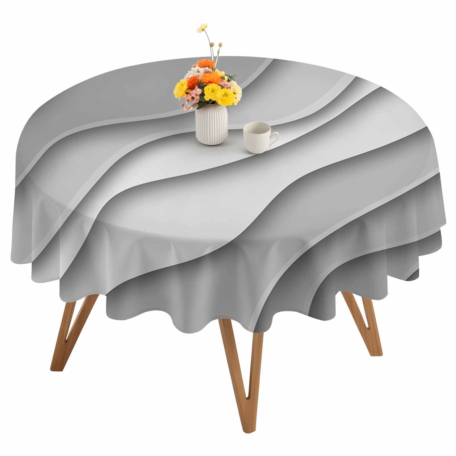 Round Tablecloth Black Gray Beach Coastal Waterproof Oil Proof Polyester Table Cloth Cover Decor for Home Dining Outdoor,Patio,Parties, 60" Dia. Abstract Geometric Ocean Waves