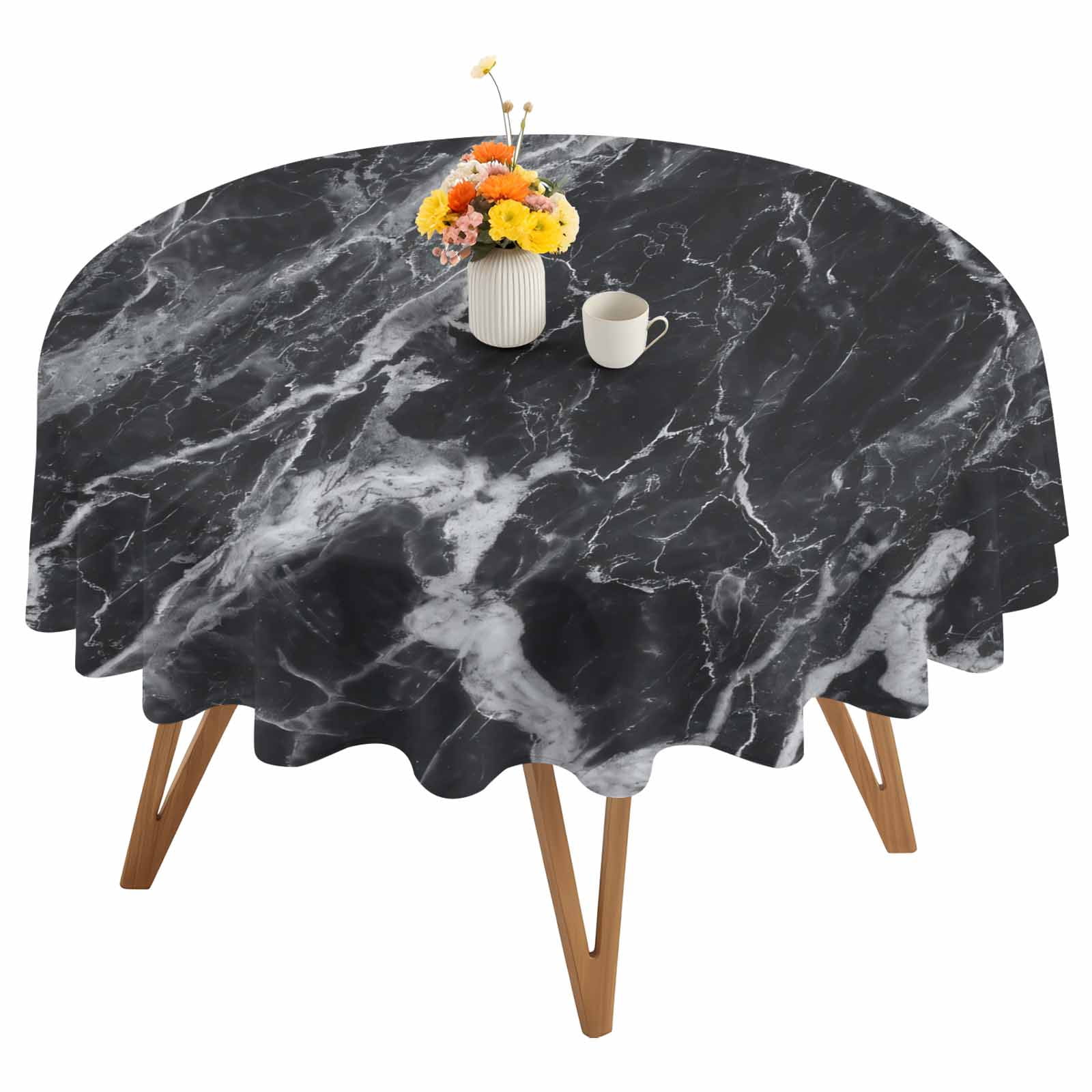 Round Tablecloth Black Marble Waterproof Oil Proof Polyester Table Cloth Cover Decor for Home Dining Outdoor,Patio,Parties, 54" Dia. Abstract Modern Themed