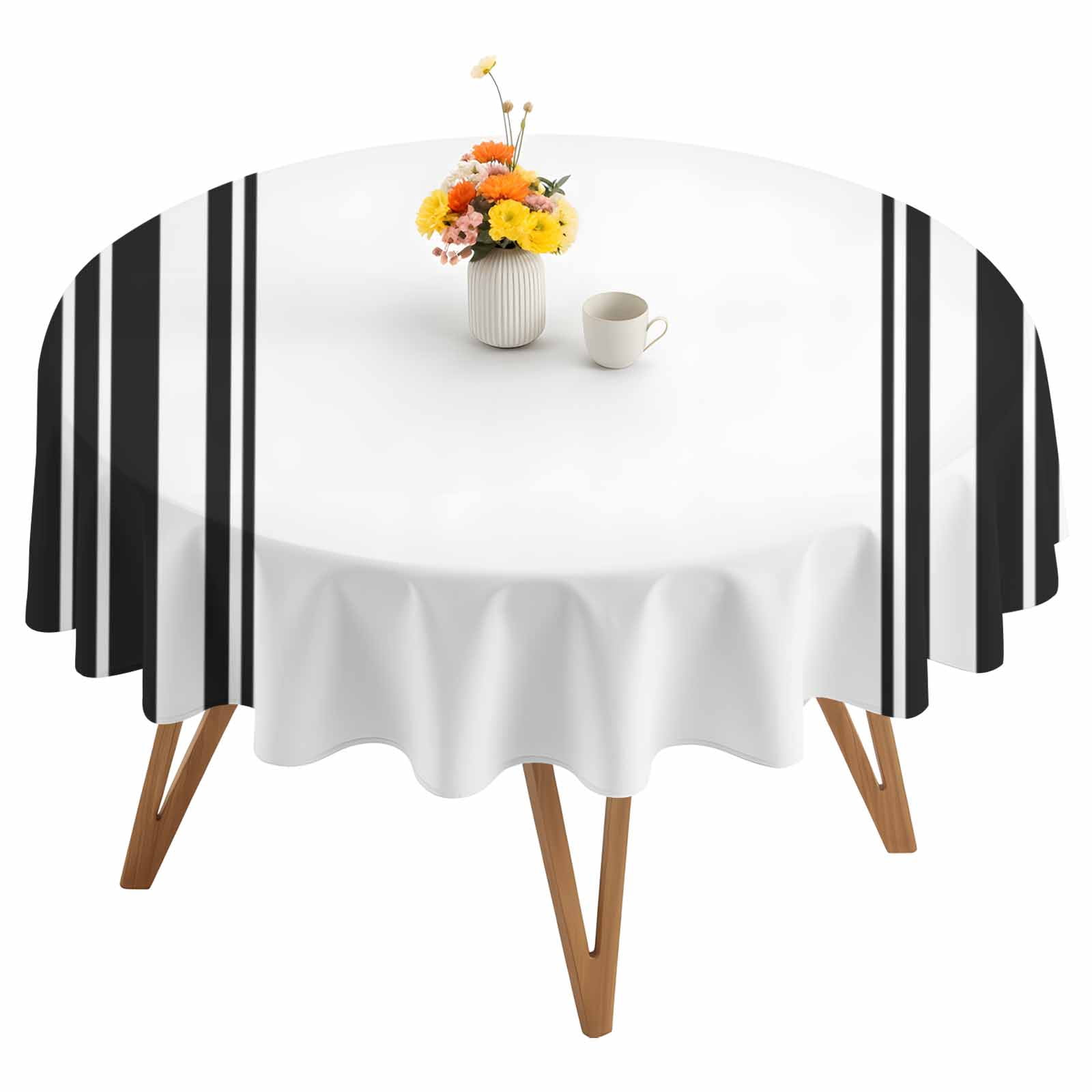 Round Tablecloth Black White Farmhouses Stripes Waterproof Oil Proof Polyester Table Cloth Cover Decor for Home Dining Outdoor,Patio,Parties, 60" Dia. Modern Minimalist