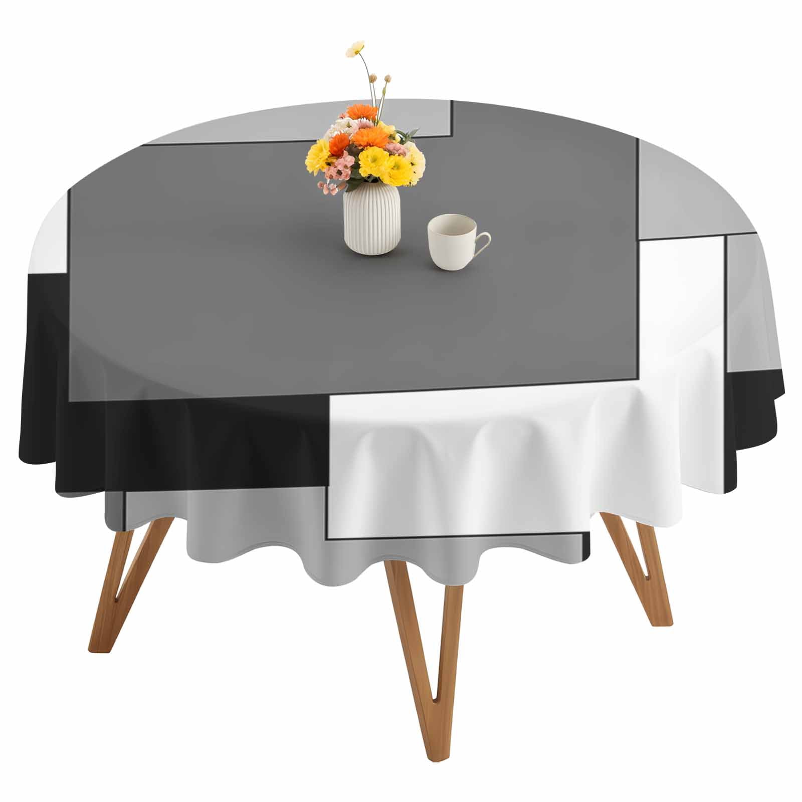 Round Tablecloth Black White Grey Color Block Waterproof Oil Proof Polyester Table Cloth Cover Decor for Home Dining Outdoor,Patio,Parties, 60" Dia. Abstract Modern Geometric