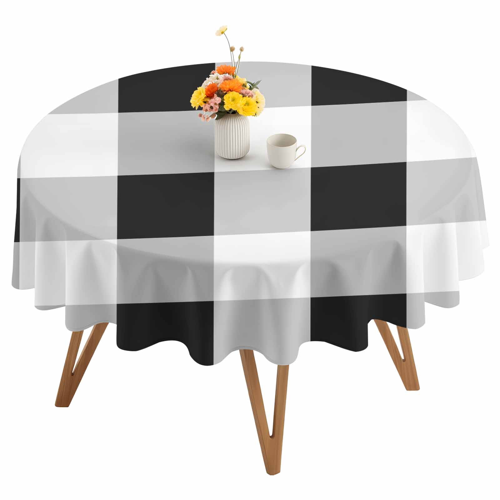 Round Tablecloth Black White Plaid Waterproof Oil Proof Polyester Table Cloth Cover Decor for Home Dining Outdoor,Patio,Parties, 60" Dia. Checkerd Pattern