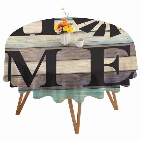 Round Tablecloth Black Windmill HOME Waterproof Oil Proof Polyester Table Cloth Cover Decor for Home Dining Outdoor,Patio,Parties, 54" Dia. Farmhouse Brown Green Wood Texture