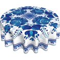 thumbnail image 1 of Round Tablecloth Blue Flowers Table Cloths Waterproof Table Cover for Wedding Party Dining Holiday Banquet, 1 of 6
