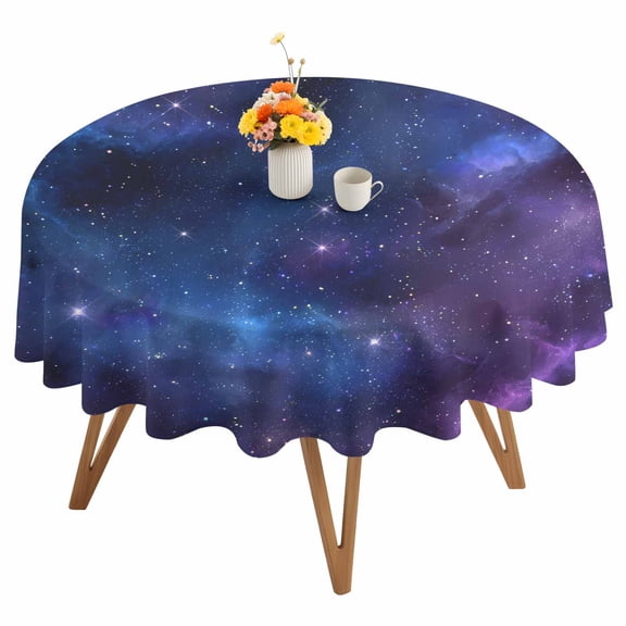 Round Tablecloth Blue Purple Galaxy Stars Waterproof Oil Proof Polyester Table Cloth Cover Decor for Home Dining Outdoor,Patio,Parties, 60" Dia. Space Universe Themed