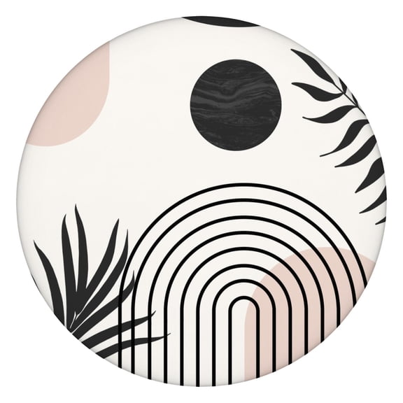 Round Tablecloth Bohemian Aesthetic Style, Waterproof Vinyl Table Cover, Backed, Elastic Edge for 44-50 Inch Table