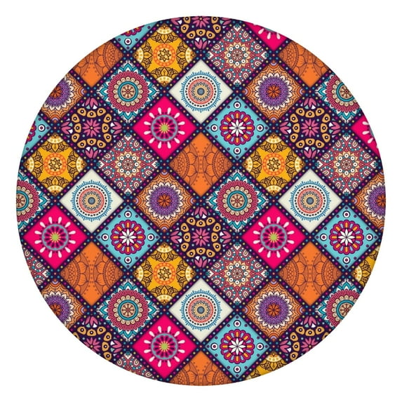 Round Tablecloth Boho Waterproof Fitted Oxford Fabric Table Cloth for 36-44" Round Tables, Dining Kitchen Essentials