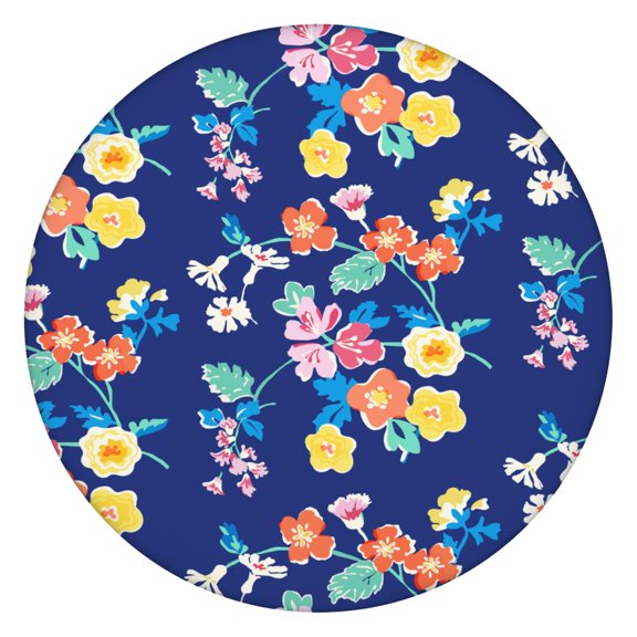 Round Tablecloth Botanical Tropical Flowers and Leaves Design, Waterproof Elastic Fitted Table Cover with Backing
