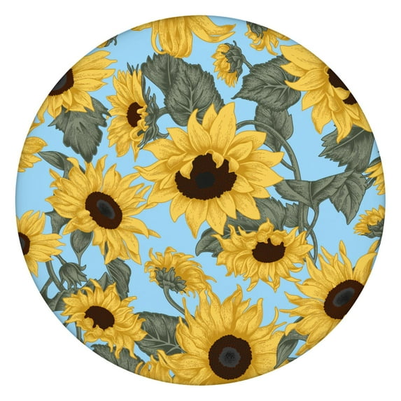 Round Tablecloth Botanical Tropical Flowers and Leaves Design, Waterproof Elastic Fitted Table Cover with Backing