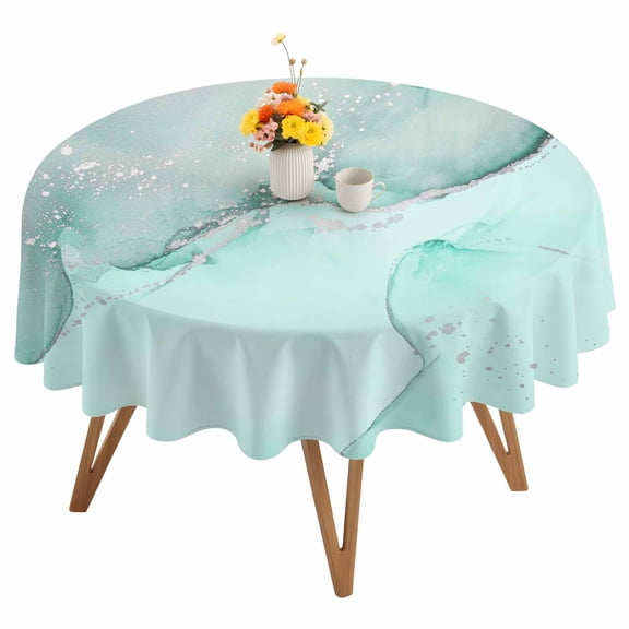 Round Tablecloth Bright Teal Marble Textured Waterproof Oil Proof Polyester Table Cloth Cover Decor for Home Dining Outdoor,Patio,Parties, 60" Dia. Abstract Ocean Fluid Art
