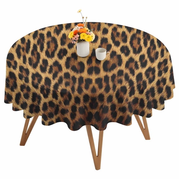 Round Tablecloth Brown Retro Leopard Print Waterproof Oil Proof Polyester Table Cloth Cover Decor for Home Dining Outdoor,Patio,Parties, 54" Dia. Abstract Animal Texture