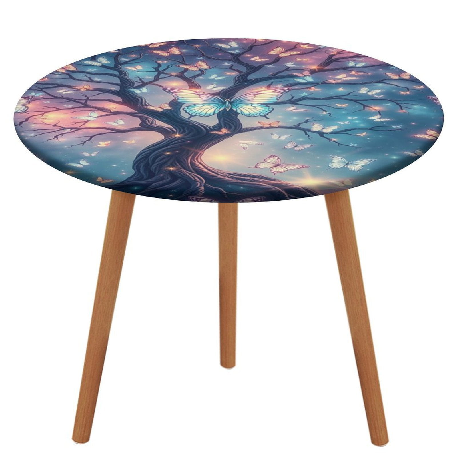 Round Tablecloth Butterfly Tree Magic Waterproof Elastic Table Clothes ...