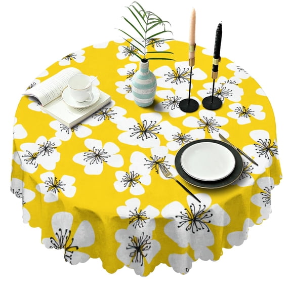 Round Tablecloth Celebrations Cover 60 Inch Polyester Waterproof Stain Wrinkle Free flower for Dining