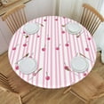 thumbnail image 1 of Round Tablecloth, Cherry Pink and White Striped Round Fitted Tablecloth with Elastic Waterproof Protection for 40-44" Round Table Cover for Indoor Dinner, Picnic, 1 of 6