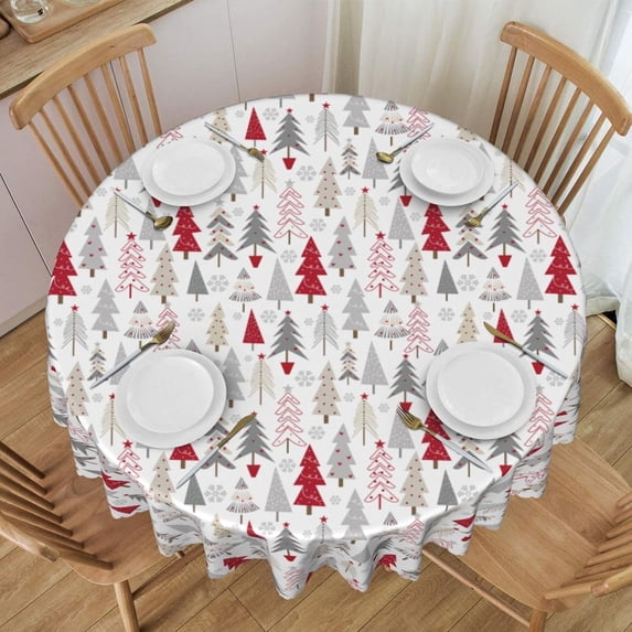 Round Tablecloth Christmas Pine Tree White Winter 60 Inch Table Cover for Dining Polyester Cloth with Scalloped Edges Stain Resistance Kitchen Picnic Party Restaurant Decoration