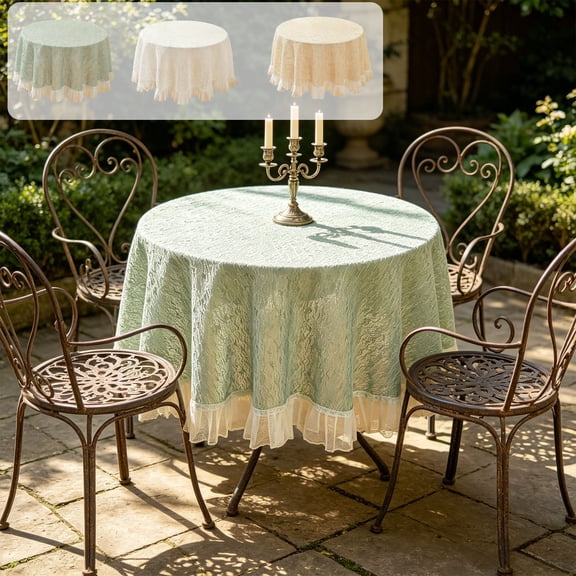 Round Tablecloth Coffee Table Cover Desktop Decor - Polyester Accent Cover, Stain Resistant, Elegant Print, Natural Draping, Indoor Dining Living Room