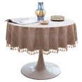 thumbnail image 1 of Round Tablecloth,Cotton Linen Circle Tablecloth With Tassel,Striped Table Cover For Living Room Bedroom Study Coffee Outdoor -Coffee-diameter200cm(79"), 1 of 8