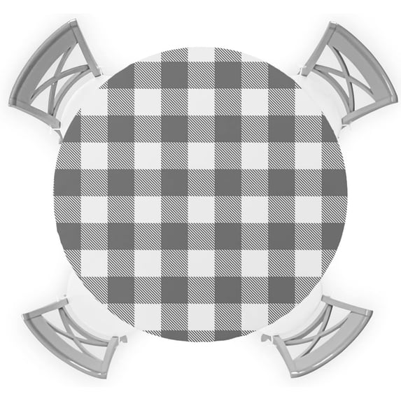 Round Tablecloth,Country Style Gray and White Gingham Buffalo Check Elastic Edge Round Waterproof Fitted Table Cloth for Indoor Outdoor Dinning Fit Round Table up to 36" - 44"