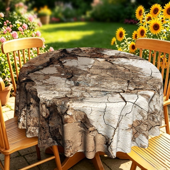 Round Tablecloth, Cracked Dry Earth Texture 2D Print, Rustic Natural Table Cover for Patio Garden, Kitchen Dining, Outdoor Gatherings