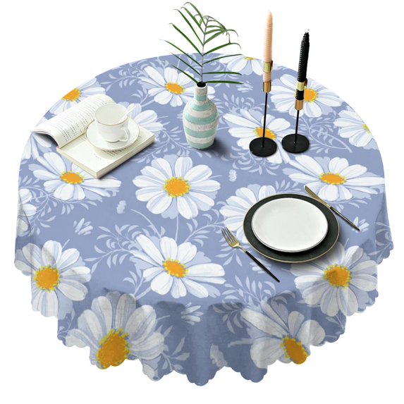 Round Tablecloth Daisy 60 Inch Wrinkle Free Table Cover Dining Kitchen