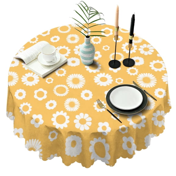 Round Tablecloth Daisy 60 Inch Wrinkle Free Table Cover Kitchen Dining