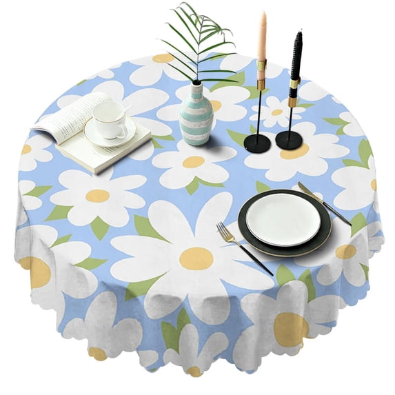 Round Tablecloth Daisy Floral 60 Inch Wrinkle Free Table Cover Dining Kitchen