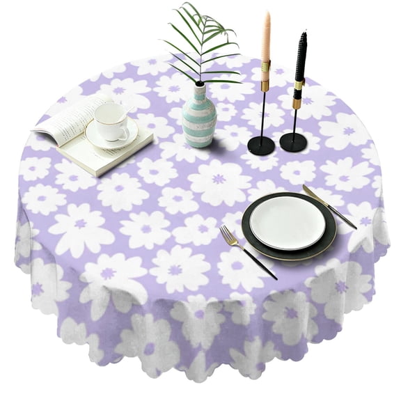 Round Tablecloth Daisy Floral 60 Inch Wrinkle Resistant Table Cover for Kitchen Dining