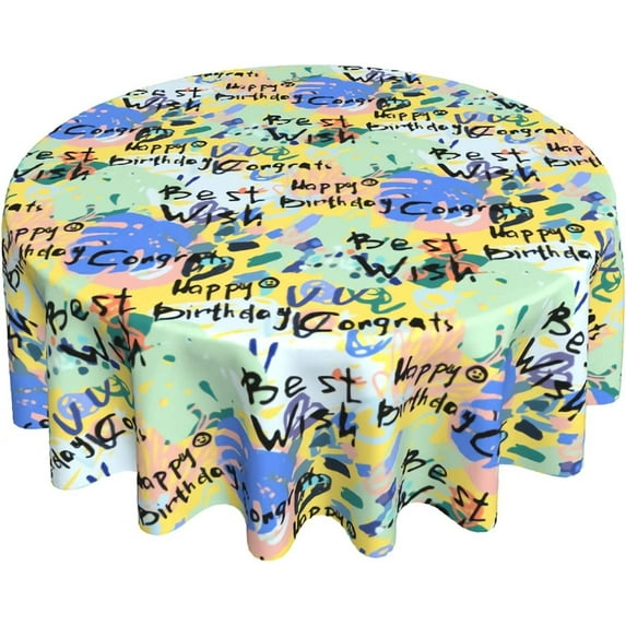 Round Tablecloth Design Happy Birthday Table Cloths Waterproof Table Cover for Wedding Party Dining Holiday Banquet