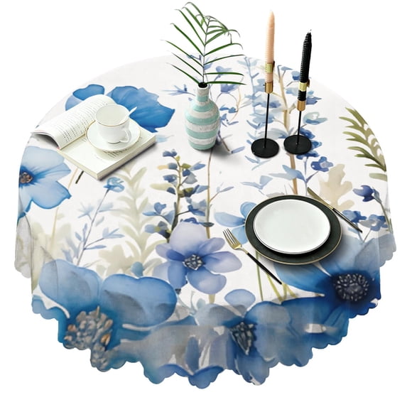 Round Tablecloth Dining Design Cover 60 Inch Polyester Waterproof Stain Wrinkle Free flower