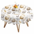 thumbnail image 1 of Round Tablecloth Easter Floral Pattern Waterproof Oil Proof Polyester Table Cloth Cover Decor for Home Dining Outdoor,Patio,Parties, 60" Dia. Spring Eggs Leaves Carrots, 1 of 9