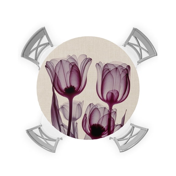 Round Tablecloth with Elastic Abstract Ombre Purple Tulip Ray Beige Waterproof Stain-proof Table Cover Wipeable Fitted Table Cloths for 55"-60" Round Tables Dining Kitchen