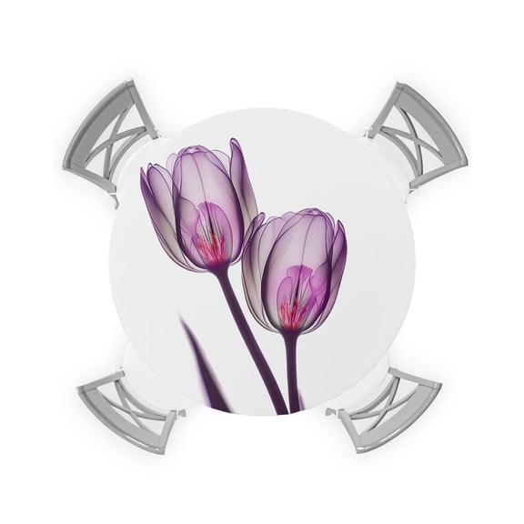 Round Tablecloth with Elastic Abstract Ombre Purple Tulip Ray Grey White Waterproof Stain-proof Table Cover Wipeable Fitted Table Cloths for 36"-44" Round Tables Dining Kitchen