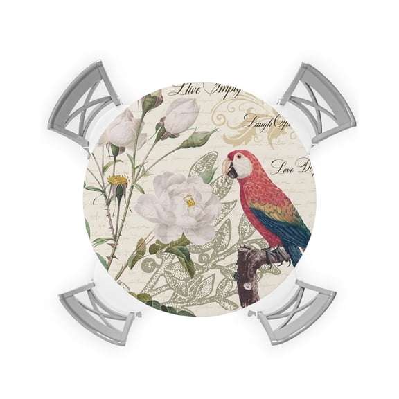 Round Tablecloth with Elastic Bird Laugh Often Love Deeply Waterproof Stain-proof Table Cover Wipeable Fitted Table Cloths for 36"-44" Round Tables Dining Kitchen