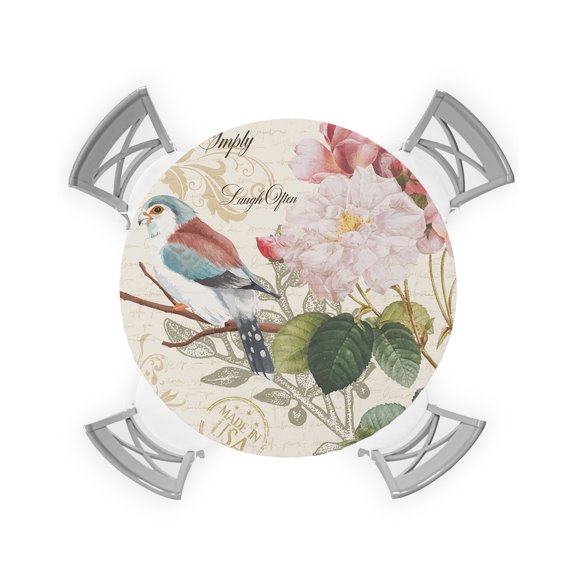 Round Tablecloth with Elastic Bird Rose Live Simply Laugh Often Deeply Waterproof Stain-proof Table Cover Wipeable Fitted Table Cloths for 36"-44" Round Tables Dining Kitchen