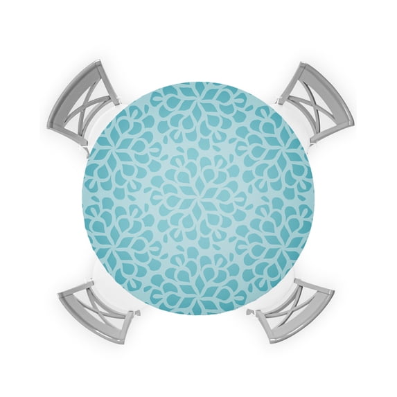 Round Tablecloth with Elastic Floral Texture Blue Gradient Image Waterproof Stain-proof Table Cover Wipeable Fitted Table Cloths for 45"-54" Round Tables Dining Kitchen