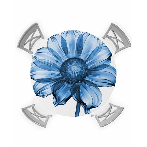 Round Tablecloth with Elastic Nature Blue Sunflowers Visual Art Flowers Waterproof Stain-proof Table Cover Wipeable Fitted Table Cloths for 36"-44" Round Tables Dining Kitchen