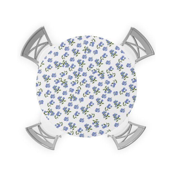 Round Tablecloth with Elastic Purple Flower Watercolor Plant Illustration Waterproof Stain-proof Table Cover Wipeable Fitted Table Cloths for 36"-44" Round Tables Dining Kitchen