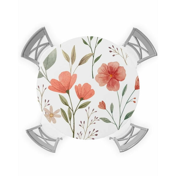 Round Tablecloth with Elastic Spring Pink Tulip Flowers Waterproof Stain-proof Table Cover Wipeable Fitted Table Cloths for 36"-44" Round Tables Dining Kitchen