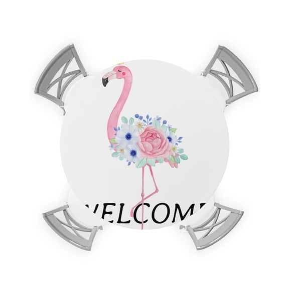 Round Tablecloth with Elastic Summer Theme Pink Flamingo with Rose Waterproof Stain-proof Table Cover Wipeable Fitted Table Cloths for 55"-60" Round Tables Dining Kitchen