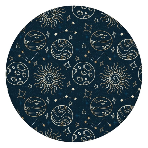 Round Tablecloth Ethereal Celestial Gothic Constellation Eclipse Style, Waterproof Vinyl Elastic Table Cover with Backing