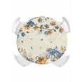 thumbnail image 1 of Round Tablecloth Fall Thanksgiving Elastic Edge Fitted Orange Blue Floral Pumpkins Maple Leaves Plastic Table Cover,Waterproof Oil Proof for Dinner,Outdoor, Picnic, 36" - 44"&nbsp; DIA Tables, 1 of 6