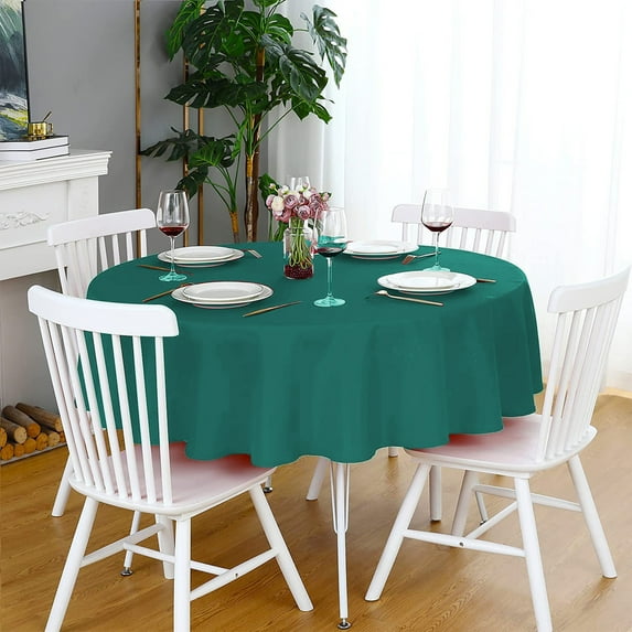 Round Tablecloth, Faux Linen Table Cloth, Waterproof Heavy Duty Wrinkle Free Polyester Fabric Table Cloth, Water Resistants Spill-Proof Wipeable Polyester Dining Table Cover, 48 Inches