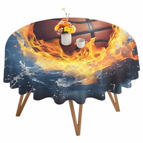 Round Tablecloth Fire and Ice Basketball Sports Waterproof Oil Proof Polyester Table Cloth Cover Decor for Home Dining Outdoor,Patio,Parties, 60" Dia. Blue