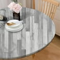 thumbnail image 1 of Round Tablecloth Fitted Elastic Edge Patio Table Covers Wrinkle Resistant Waterproof Vinyl Table Cloth for Picnic Camping Indoor and Outdoor，Grey Wood Grid Stripe 36"-44", 1 of 4