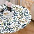 thumbnail image 1 of Round Tablecloth Fitted Elastic Edge Patio Table Covers Wrinkle Resistant Waterproof Vinyl Table Cloth for Picnic Camping Indoor and Outdoor，Watercolor Leaves and Berries 45"-56", 1 of 4